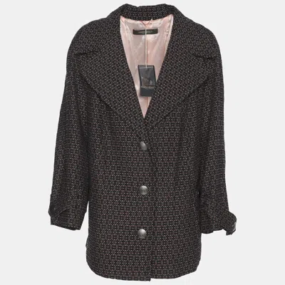 Pre-owned Marina Rinaldi Black/pink Patterned Jacquard Knit Single Breasted Blazer L In Gray