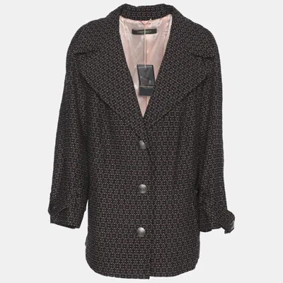 Marina Rinaldi Black/pink Patterned Jacquard Knit Single Breasted Blazer In Multi