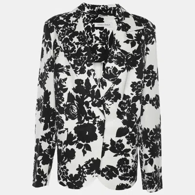Pre-owned Marina Rinaldi Black/white Ottoman Print Single Breasted Blazer L