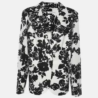 Marina Rinaldi Black/white Ottoman Print Single Breasted Blazer In Multi