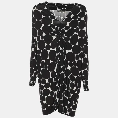 Pre-owned Marina Rinaldi Black/white Printed Jersey Knot Front Top Xl