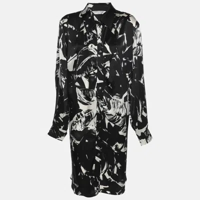 Pre-owned Marina Rinaldi Black/white Printed Silk Button Front Dress L