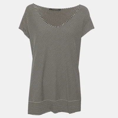 Pre-owned Marina Rinaldi Black/white Stripe Jersey Sleeveless Tops L