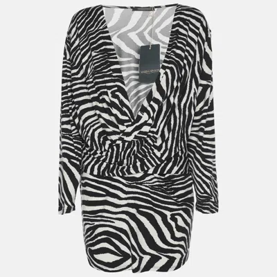 Marina Rinaldi Black/white Zebra Print Jersey V Neck Tops