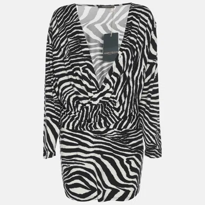 Pre-owned Marina Rinaldi Black/white Zebra Print Jersey V Neck Tops L
