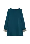Marina Rinaldi Satin Embellished Liguria Blouse In Blue