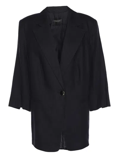 Pre-owned Marina Rinaldi Single-breasted Linen Blazer In Blue
