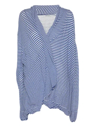 Pre-owned Marina Rinaldi Knit Striped Cardigan In Blue