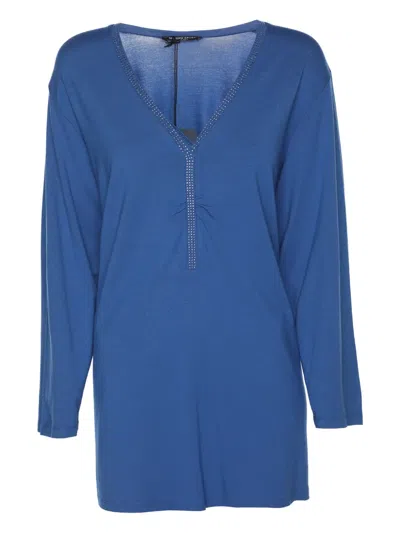 Pre-owned Marina Rinaldi Crystal-trim Top In Blue
