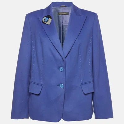 Pre-owned Marina Rinaldi Blue Felt Single Breasted Blazer S