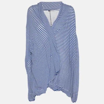 Marina Rinaldi Blue Stripe Stretch Knit Cardigan