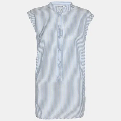 Pre-owned Marina Rinaldi Blue/white Stripe Cotton Silk Sleeveless Top L