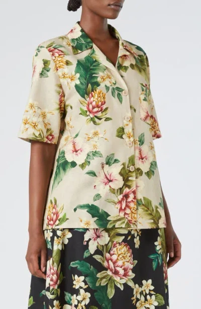 MARINA RINALDI MARINA RINALDI BRAIS FLORAL LINEN & COTTON BUTTON-UP SHIRT