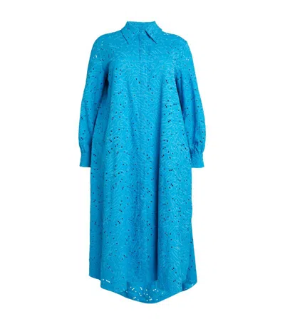 Marina Rinaldi Broderie Anglaise Midi Shirt Dress In Blue