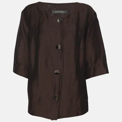 Pre-owned Marina Rinaldi Brown Linen Blend Short Sleeves Jacket L
