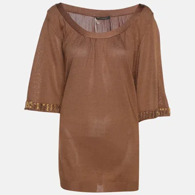 Pre-owned Marina Rinaldi Brown Stretch Knit 3/4 Sleeve Sweater Xl