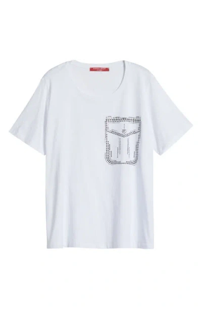 Marina Rinaldi Caccia Rhinestone Detail Cotton Jersey T-shirt In White