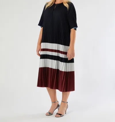 Marina Rinaldi Stripe Pleated Midi Dress In Blue