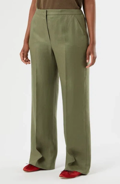 Marina Rinaldi Canapa Linen Wide Leg Pants In Green