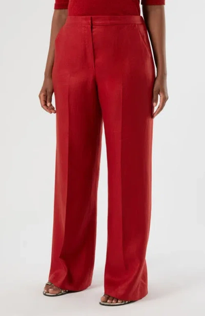Marina Rinaldi Canapa Linen Wide Leg Pants In Red