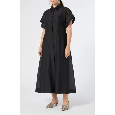 Marina Rinaldi Candia Semisheer Cotton & Silk Shirtdress In Black