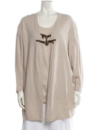 Pre-owned Marina Rinaldi Cardigan Set V-neck Sweater In Neutral
