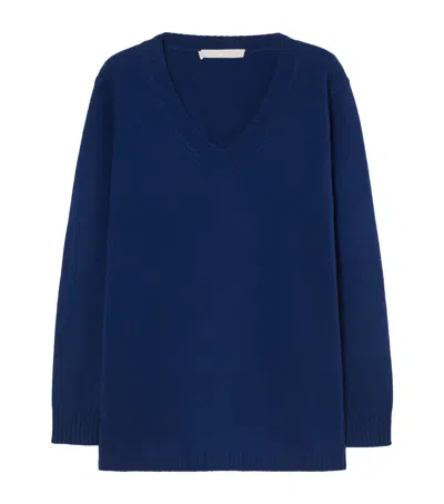 Marina Rinaldi Cashmere V-neck Sweater In Blue