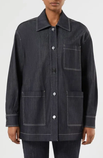Marina Rinaldi Charme Stretch Cotton Shirt Jacket In Blue