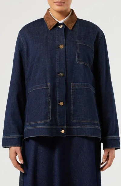 Marina Rinaldi Contrast Collar Denim Jacket In Blue