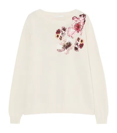 Marina Rinaldi Cotton Embellished Sweater In White
