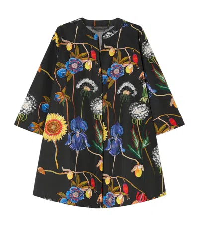 Marina Rinaldi Cotton Floral Tunic Shirt In Black