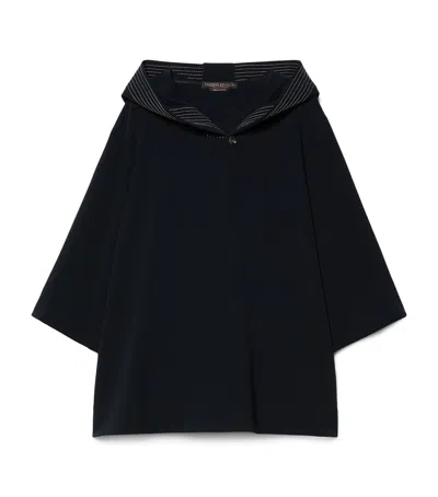 Marina Rinaldi Cotton Hooded Blouse In Blue