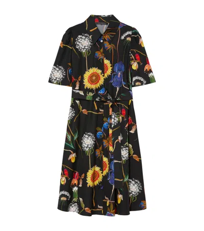 Marina Rinaldi Lacrima Floral Belted Cotton Shirtdress In Black