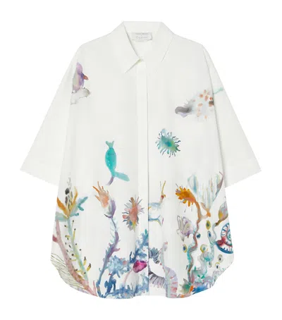 Marina Rinaldi Cotton Printed Short-sleeve Shirt In White