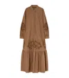 Marina Rinaldi 1a Uscita Nitra Embroidered Long Sleeve Dress In Brown