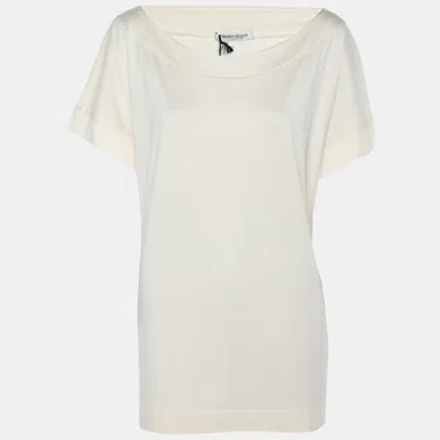 Pre-owned Marina Rinaldi Cream Jersey Cap Sleeves Scoop Neck Top L In White