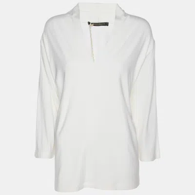 Pre-owned Marina Rinaldi Cream Jersey V Neck Tops L In White