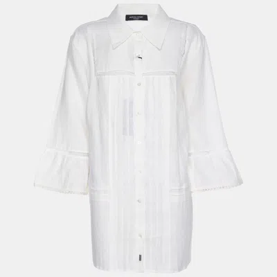 Pre-owned Marina Rinaldi Cream Linen Lace Details 3/4 Sleeve Shirt L In White