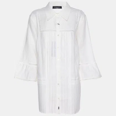 Marina Rinaldi Cream Linen Lace Details 3/4 Sleeve Shirt In White