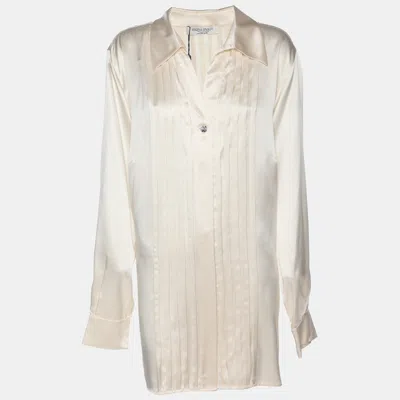 Pre-owned Marina Rinaldi Cream Silk Shirt L In White