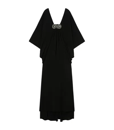 Marina Rinaldi Crepe Embellished Maxi Dress In Black