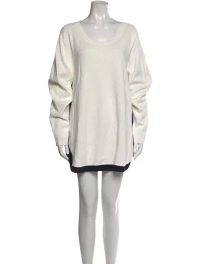 Pre-owned Marina Rinaldi Crew Neck Mini Dress In White