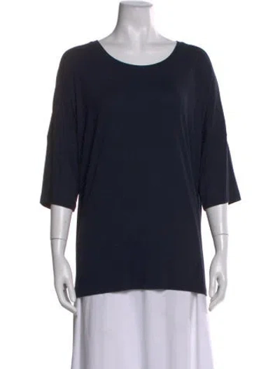 Pre-owned Marina Rinaldi Crew Neck Three-quarter Sleeve Top In Blue