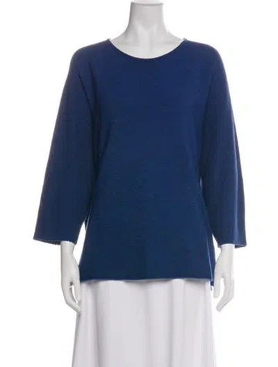 Pre-owned Marina Rinaldi Crew Neck Three-quarter Sleeve Top In Blue