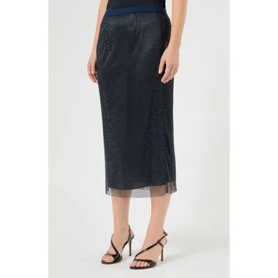 Marina Rinaldi Crystal Mesh Overlay Stretch Jersey Skirt In Black