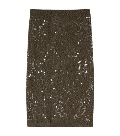 Marina Rinaldi Crystal-embellished Knitted Skirt In Brown