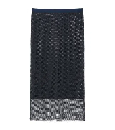 Marina Rinaldi Crystal-embellished Net Skirt In Navy