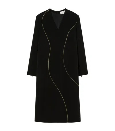 Marina Rinaldi Curved Line V-neck Dress In Black