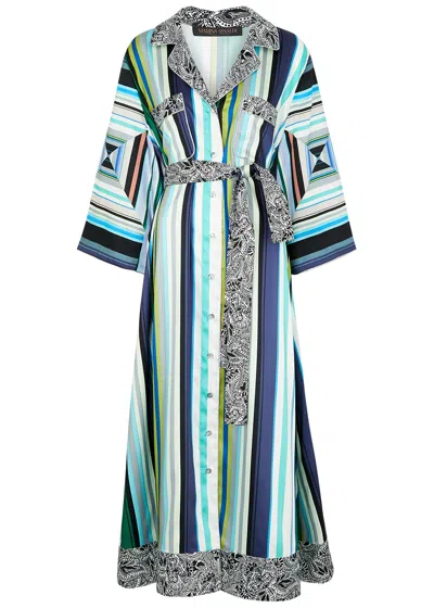 Marina Rinaldi Dallas Striped Satin-twill Midi Dress In Blue