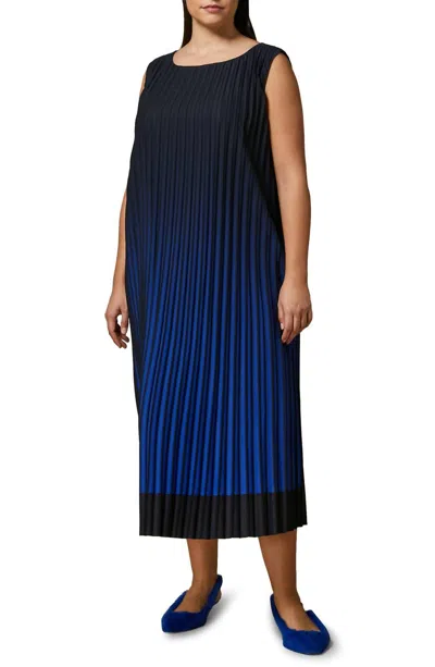 Marina Rinaldi Danzare Pleated Crepe Maxi Tank Dress In Blue Night Blue In Multi